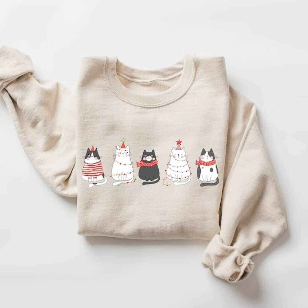 Cute Cat Christmas Sweatshirt Cat Lover Gift Christmas Christmas Sweatshirt 17